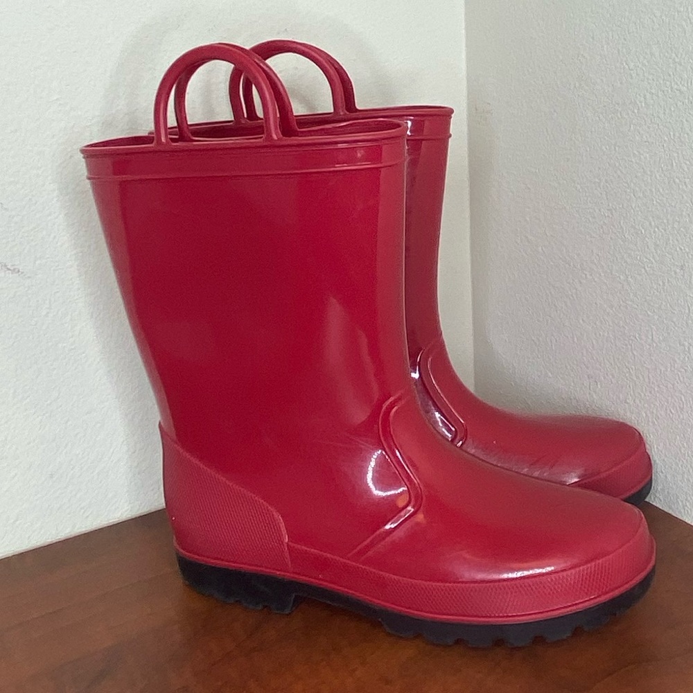 Youth Big Kid Rubber Rain Boots, Size 2, Red - Picture 3 of 13